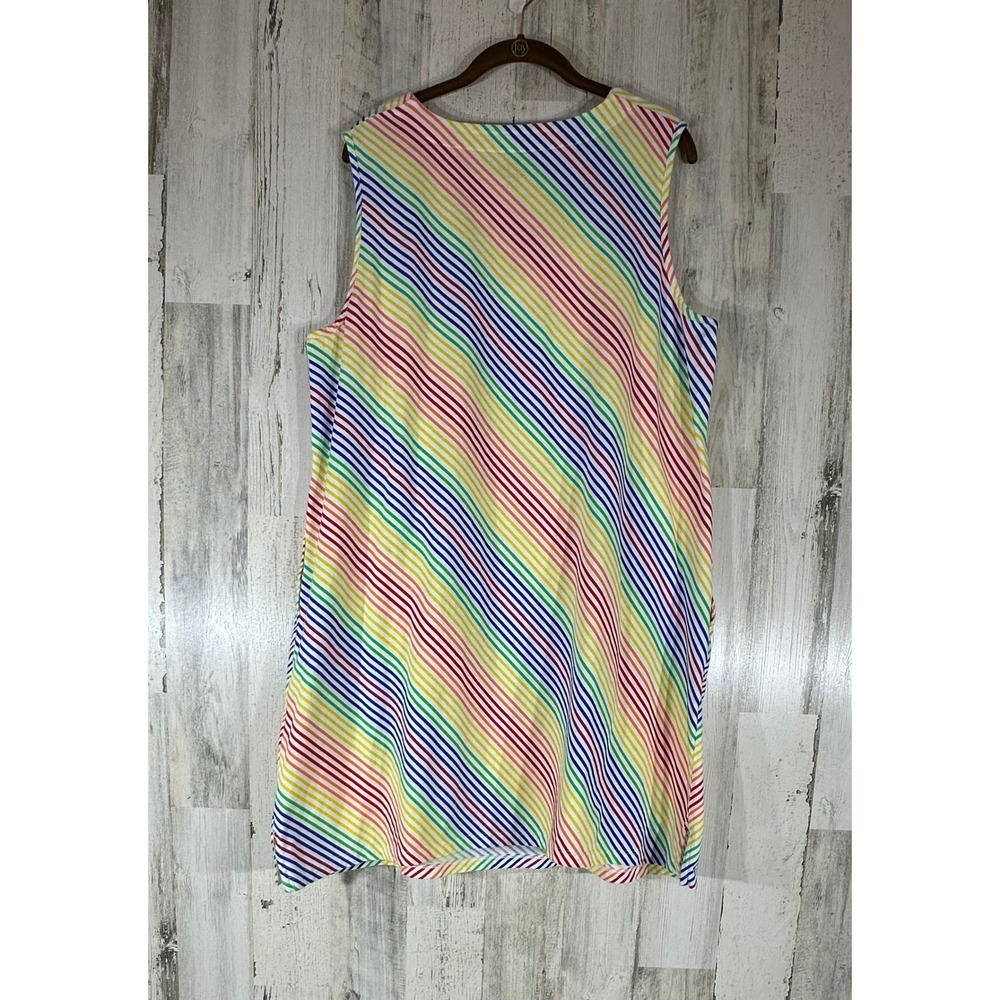 Lands End Shift Dress Plus Size 1X Sleeveless Rainbow‎ Stripe Notch Neck Pockets - Picture 2 of 8